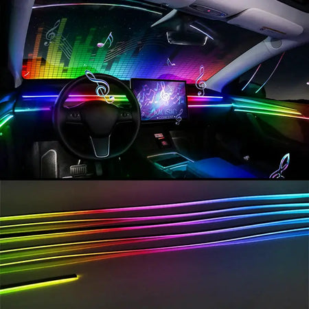 Full Color Streamer Car Ambient Lights RGB 64 Color Universal LED Interior Hidden Acrylic Strip Symphony Atmosphere Lamp by InterCyprus Trading Ltd
