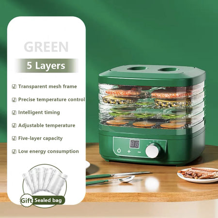 CUKYI Mini Food Dehydrator &ndash; Adjustable Temperature and Five Trays Green 5 Layer / CHINA