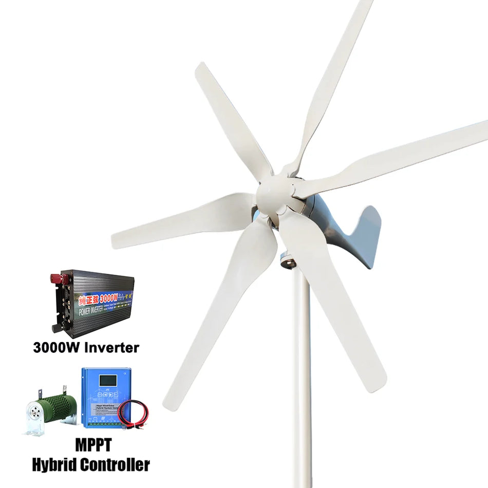 Sistema di Turbina Eolica Off Grid 3000W 12V 24V 48V MPPT
