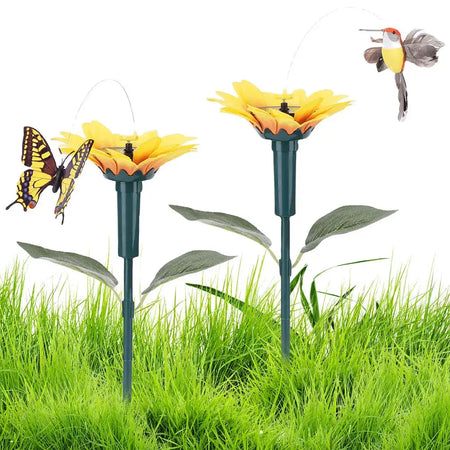 Solar Sunflower Stake Decor Rotating Butterfly Hummingbird