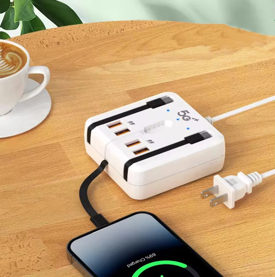 Carregador USB-C PD de 66W com 4 Portas, Estação de Carregamento Rápido e Hub USB