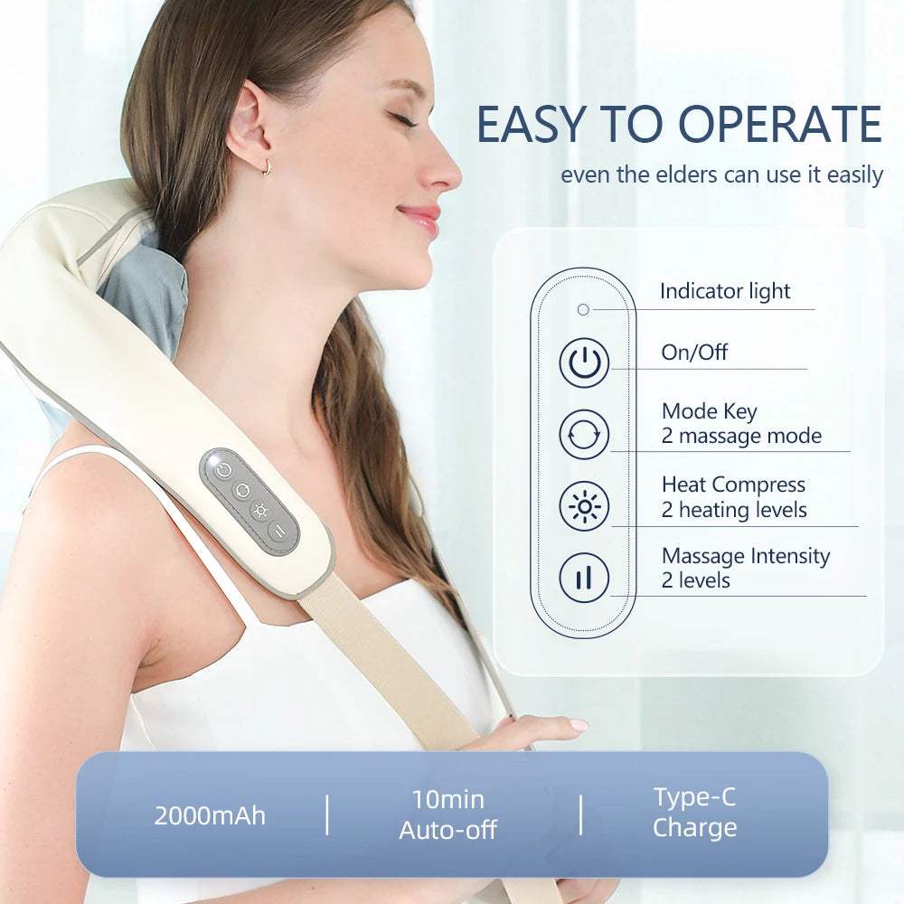 Foreverlily 26W Brushless Motor Neck And Shoulder Massager &ndash; Wireless Kneading Relief