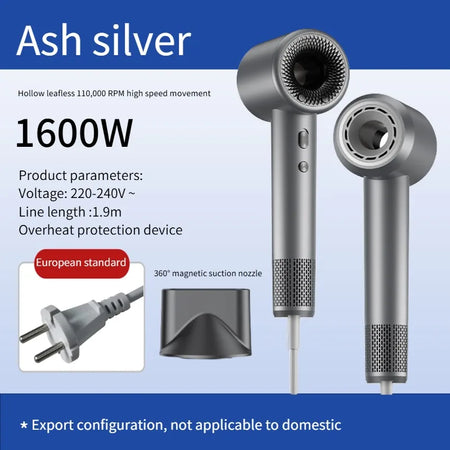 HOMEFISH 86 High Speed Hair Dryer - Negative Ion Anti Frizz Grey gun color / EU