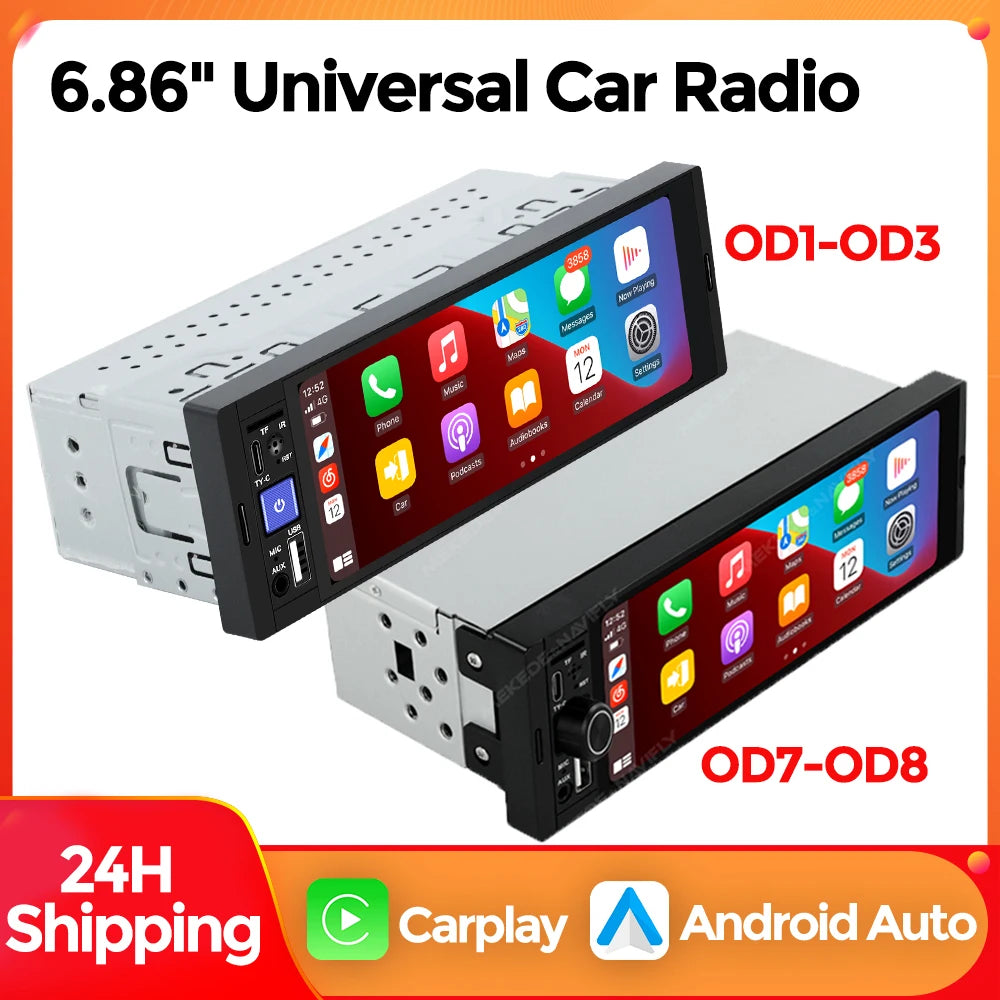 MEKEDE 6.86" 1Din Carplay Android Auto Radio with BT, USB, and FM Stereo