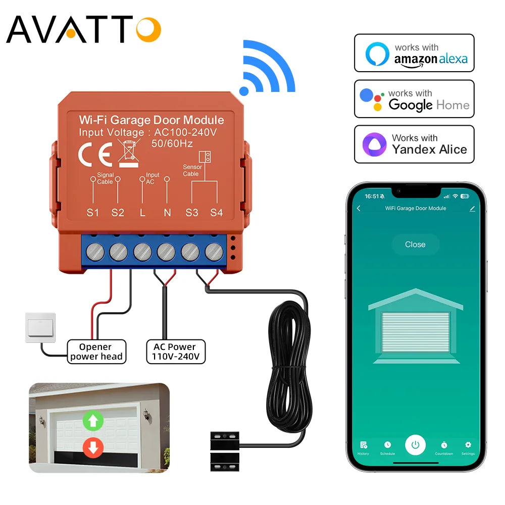 AVATTO Tuya WiFi Garage Door Opener - Smart Remote &amp; Voice Control Default Title