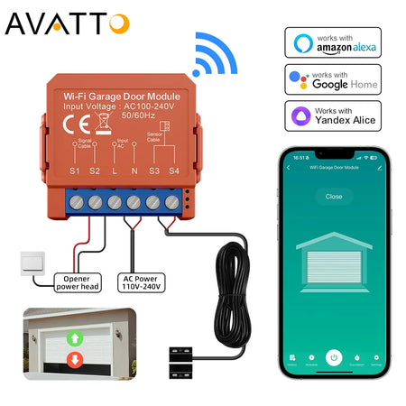 AVATTO Tuya WiFi Garage Door Opener - Smart Remote &amp; Voice Control Default Title