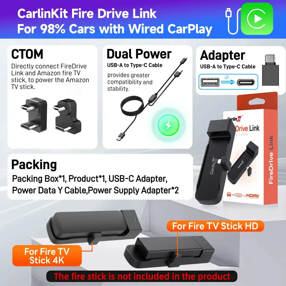 Carlinkit HDMI Wireless CarPlay Adapter For Fire TV Stick FireDrive Link