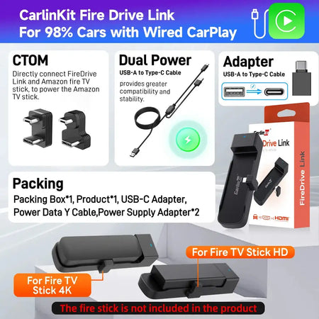 Carlinkit HDMI Wireless CarPlay Adapter For Fire TV Stick FireDrive Link