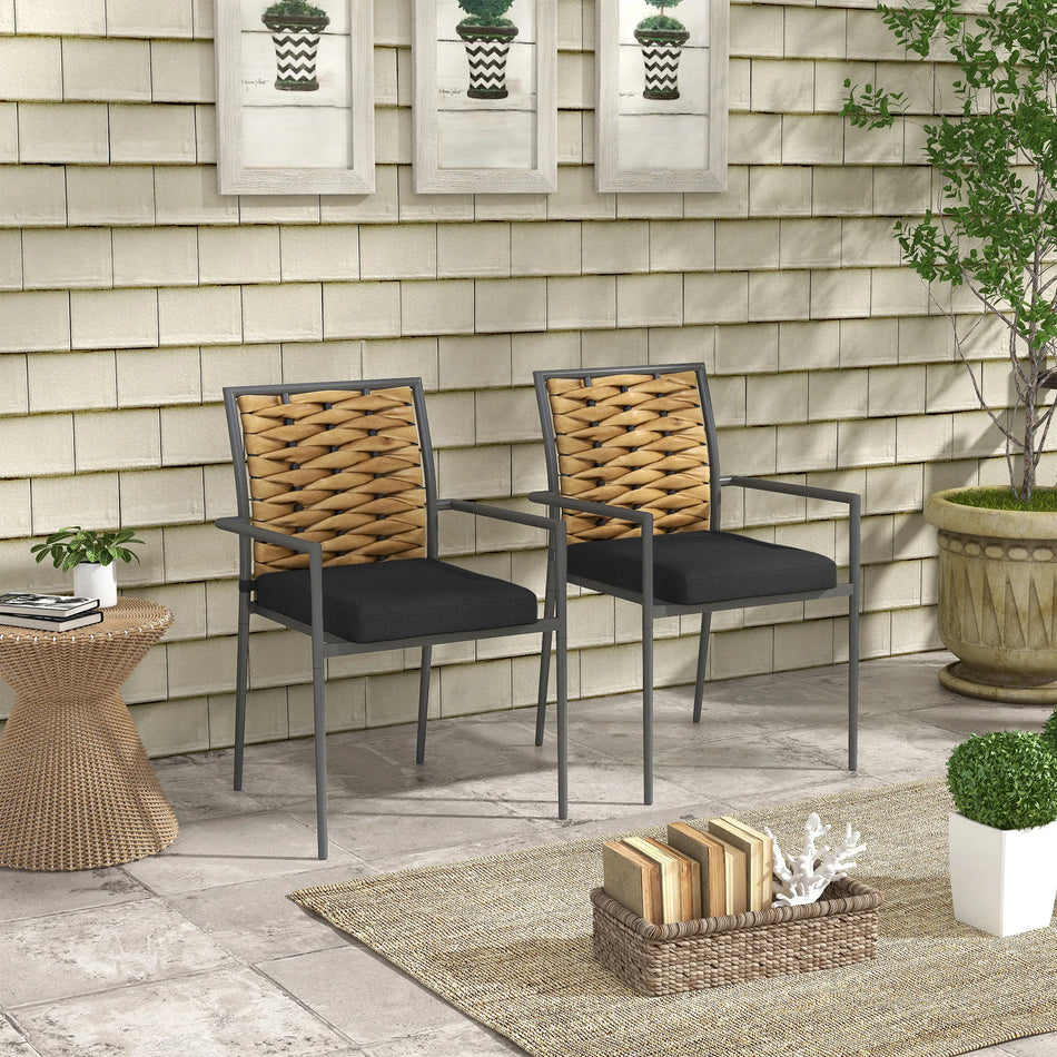 Two Outdoor Garden Chairs Set Weather Resistant Black