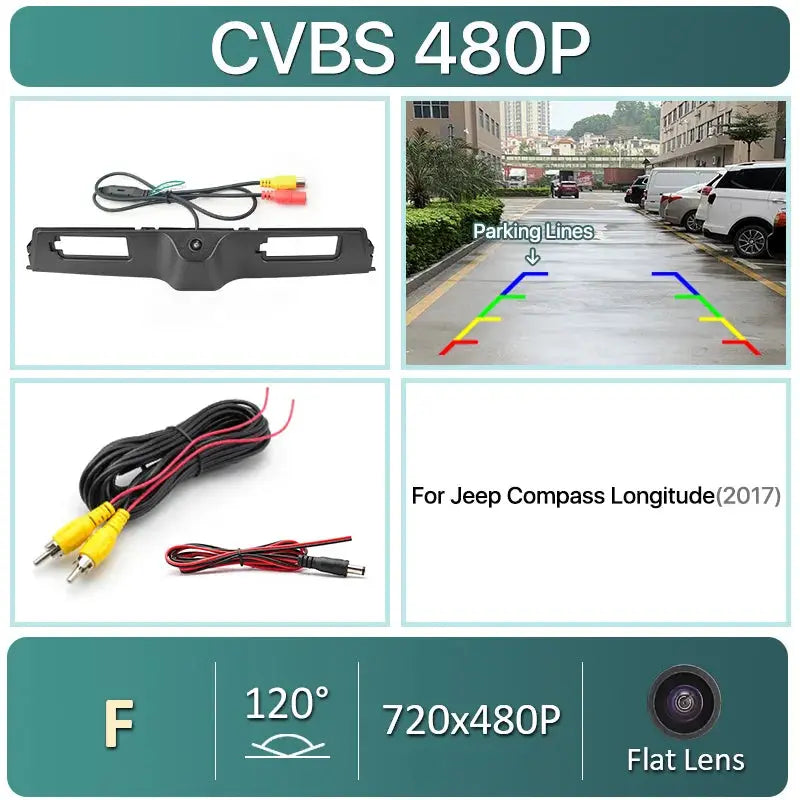 1080P AHD 170 Degree Rear View Camera for Jeep Compass 2017-2019 with Dynamic Trajectory Trunk Handle Fit with Android Units by InterCyprus Trading Ltd