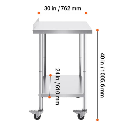 Stainless Steel Work Table With Casters Heavy Duty 24x60 24 x 30 in / spain