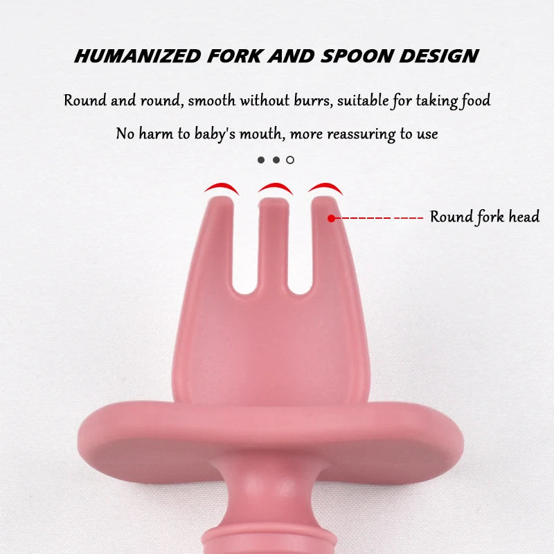 BPA Free Silicone Baby Fork and Spoon Set for Safe Learning Feeding
