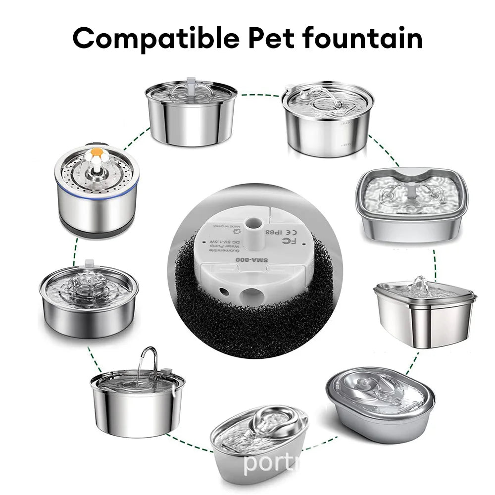 SMA-800 USB Interface Round Water Pump &ndash; USB Powered Durable Stainless Steel Pet Water Dispenser