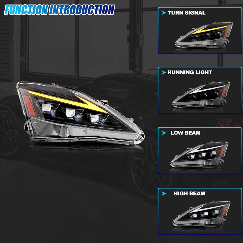Fari a LED Lexus IS 2006-2013 con Tripli Proiettori, Indicatori Sequenziali