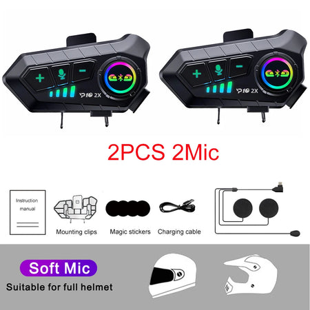 Kebidumei YP10 Bluetooth Motorcycle Helmet Intercom - 300M Wireless Communication System 2PCS Soft Mic