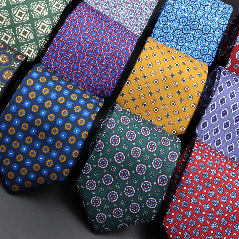 Men's Silk Necktie 7.5cm - Blue Green Orange Dot &amp; Floral Design