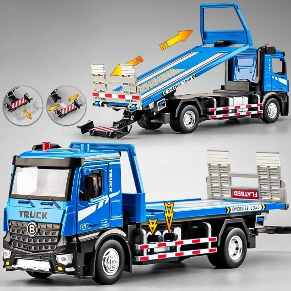 Camion din metal la scară 1:24 cu sunet și lumini, caroserie din aliaj, uși deschise