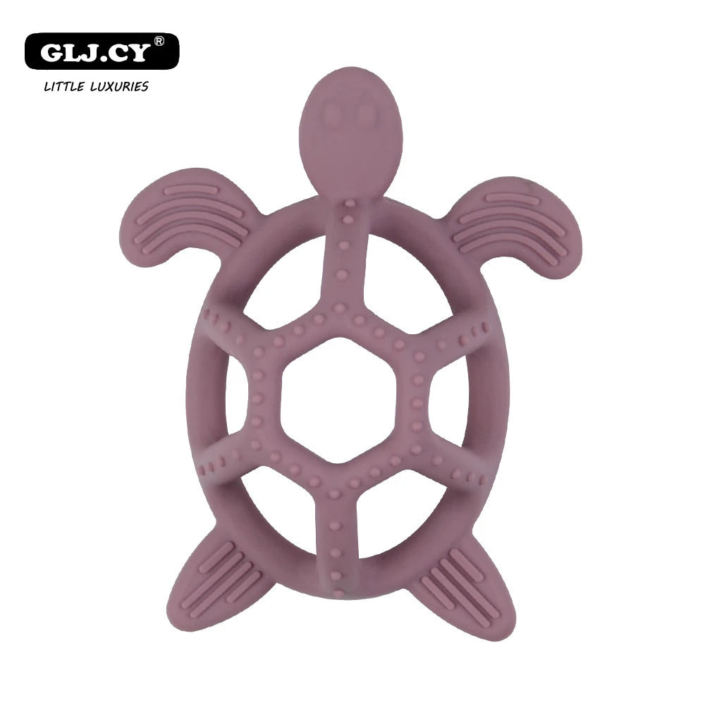 Food Grade Silicone Cartoon Animal Teether - Turtle Design bordeaux