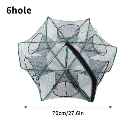 Foldable Crayfish Catcher Mesh - Durable, Easy-to-Use Fishing Trap 6 hole 70cm / as show