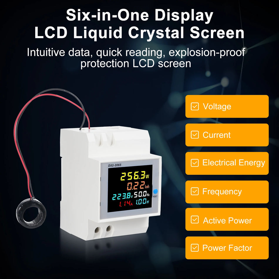 6 I 1 Digital Energimätare Din Rail 100A AC Övervakning