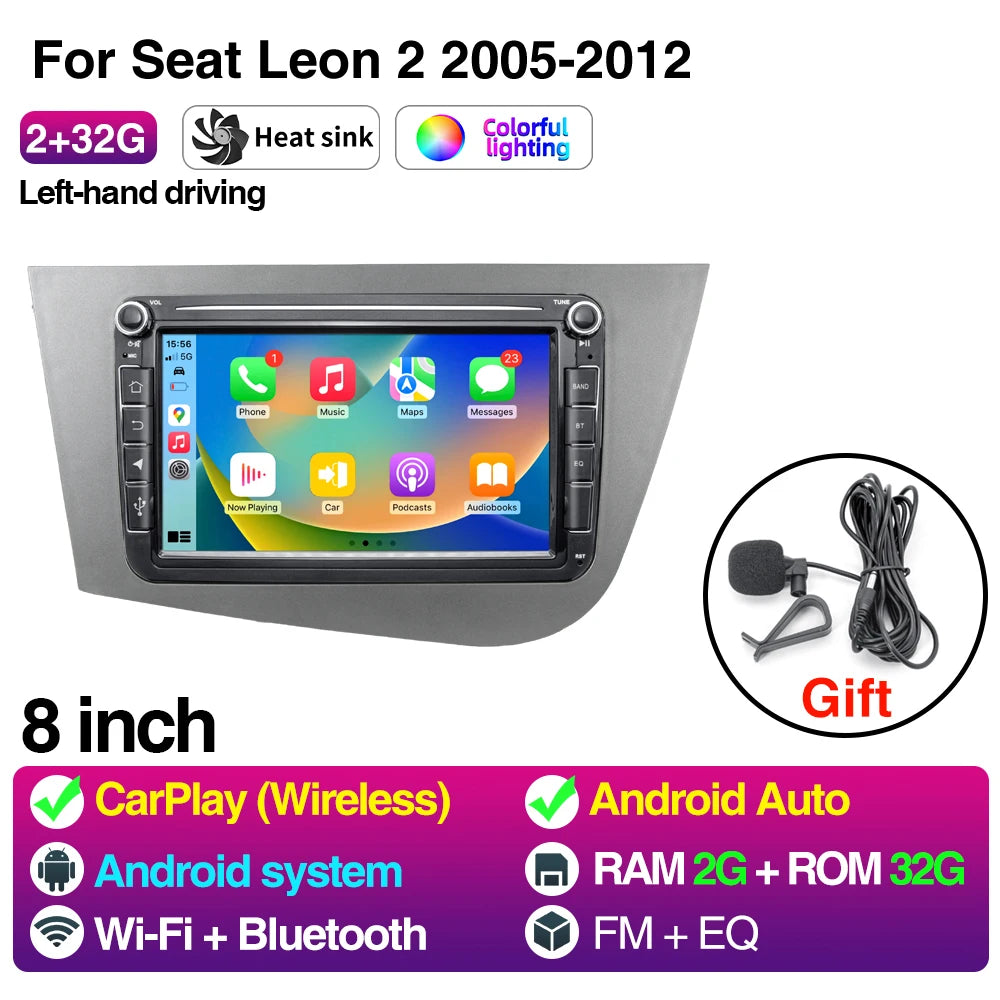 Car Radio For Seat Leon 2 05-12 LHD - CarPlay Android Auto 8inch 2 32G
