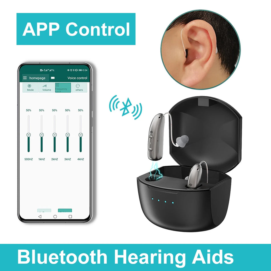 Aparat auditiv digital Bluetooth reîncărcabil pentru surditate, amplificator de sunet portabil pentru vârstnici