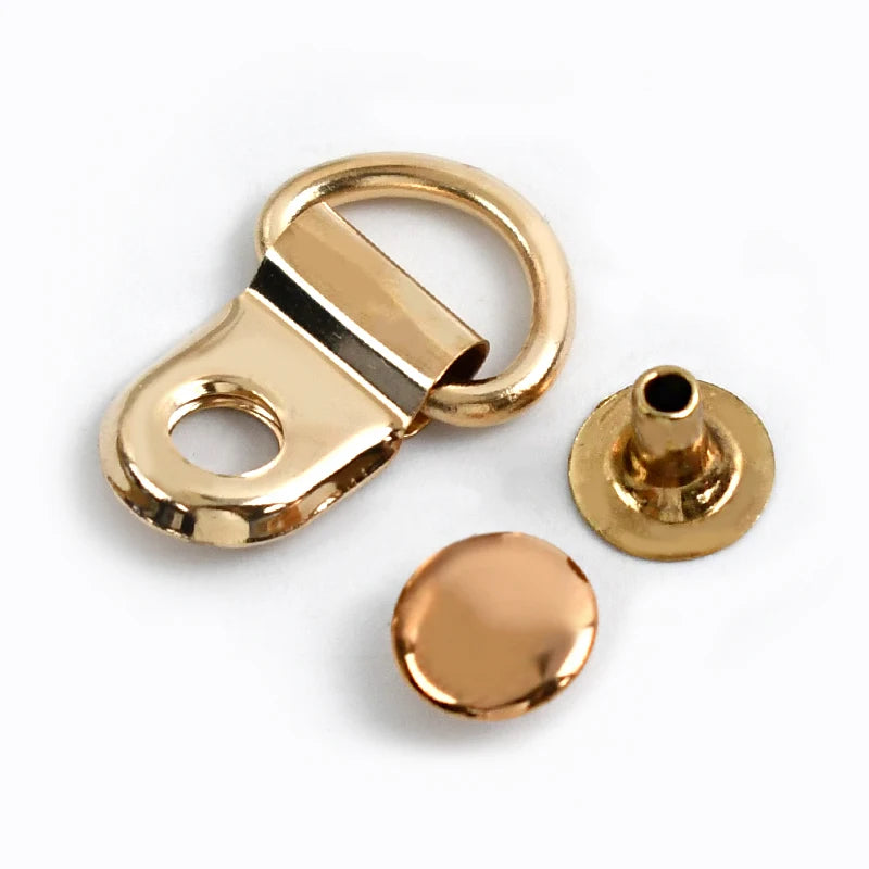 10/20/50Sets 9*14mm Metal D Ring Buckle Hiking Climbing Boots Connector Clasp Bag Strap Shoes Carabiner Installation Nails Craft 20Sets / LightGold