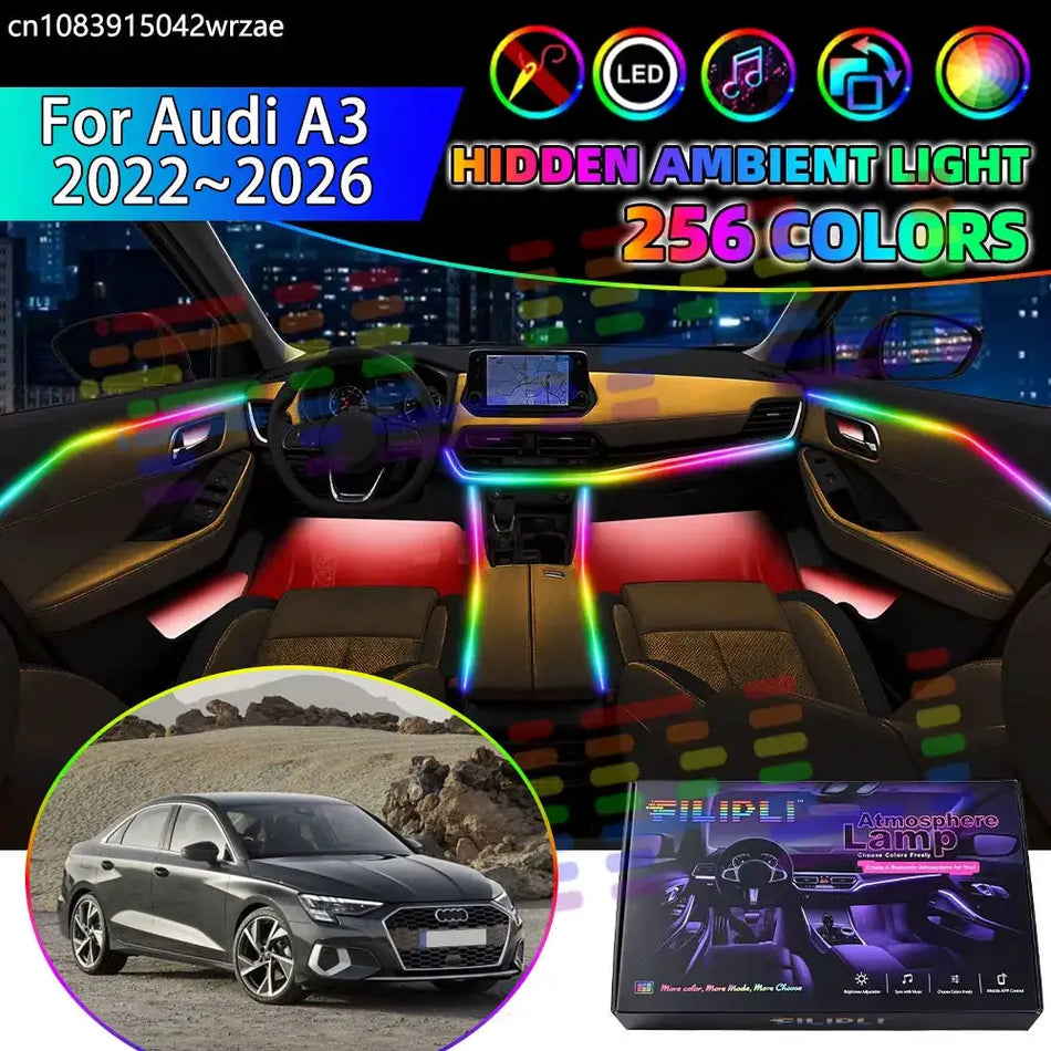 For Audi A3 2022~2026 8Y MK4 4th RGB Car Interior Ambient Lights Strips Breathing Lighting Kit App Control LED strips Auto Parts by InterCyprus Trading Ltd