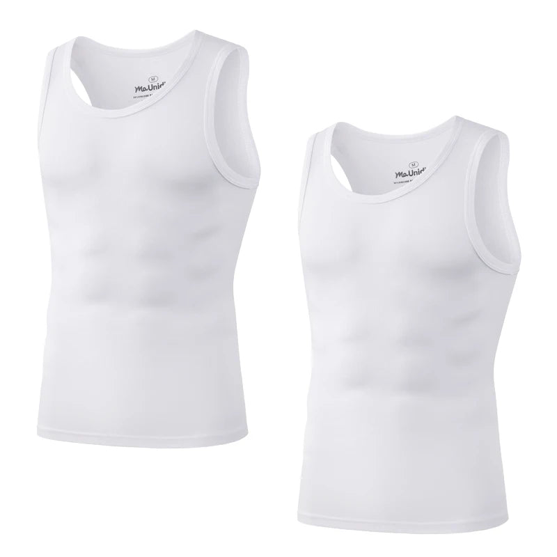 Men's Bamboo Fiber Compression Tank Tops - 2 Pack V01-2pcs-white / XXL / Pack of 2