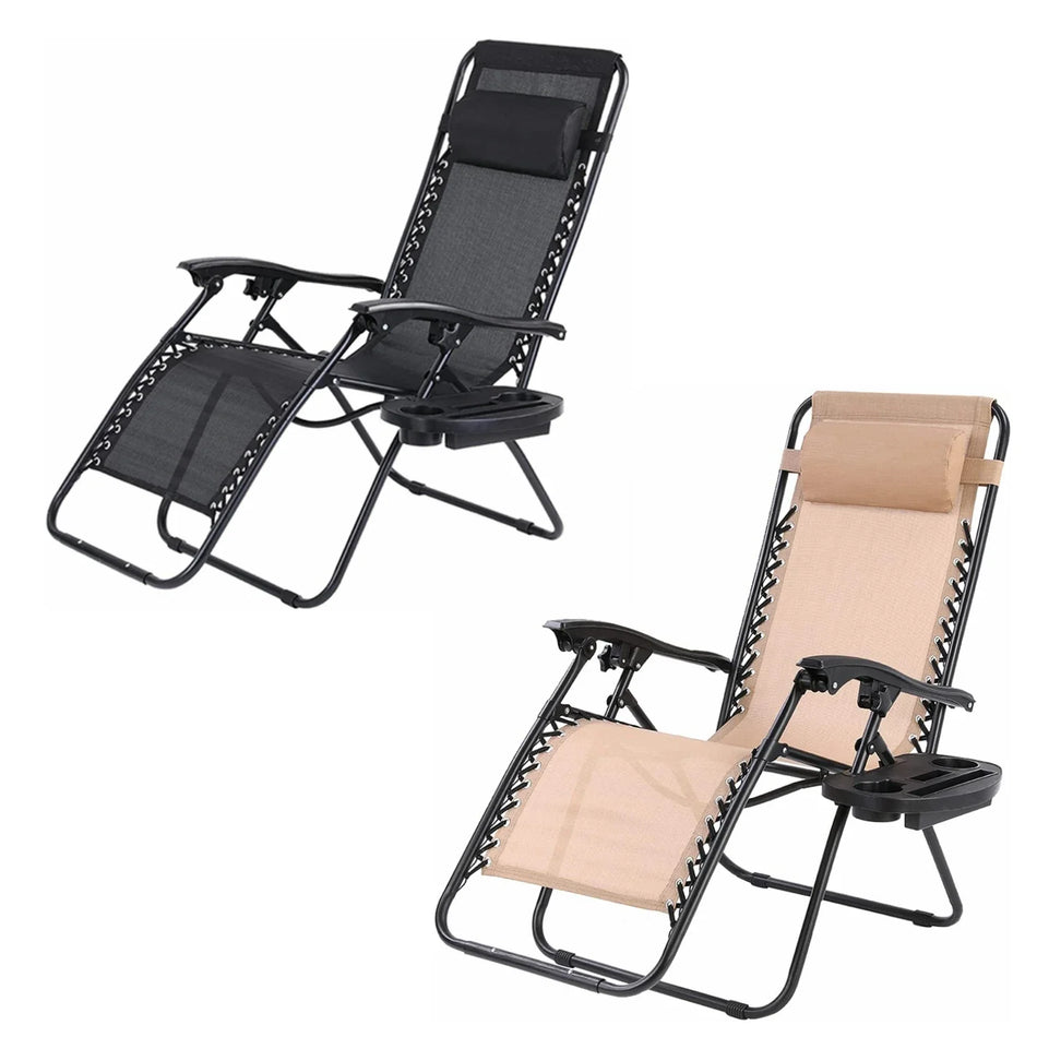 Zero Gravity Folding Lounge Chair With Armrest Cup Holder