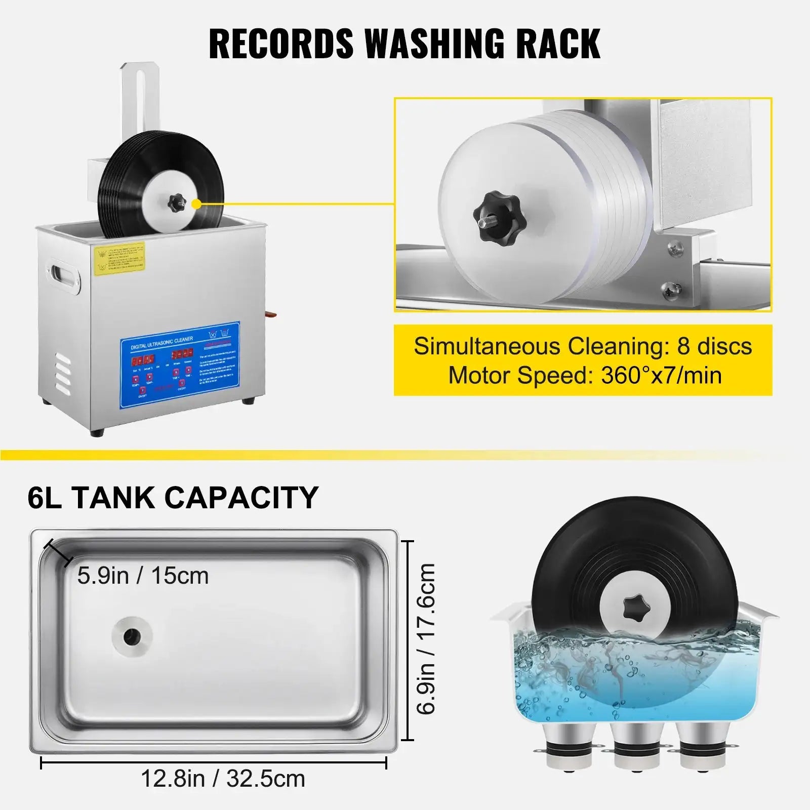 Ultrasonic Vinyl Cleaner 6L 40KHz 180W Home Use