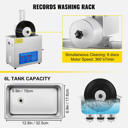 Ultrasonic Vinyl Cleaner 6L 40KHz 180W Home Use