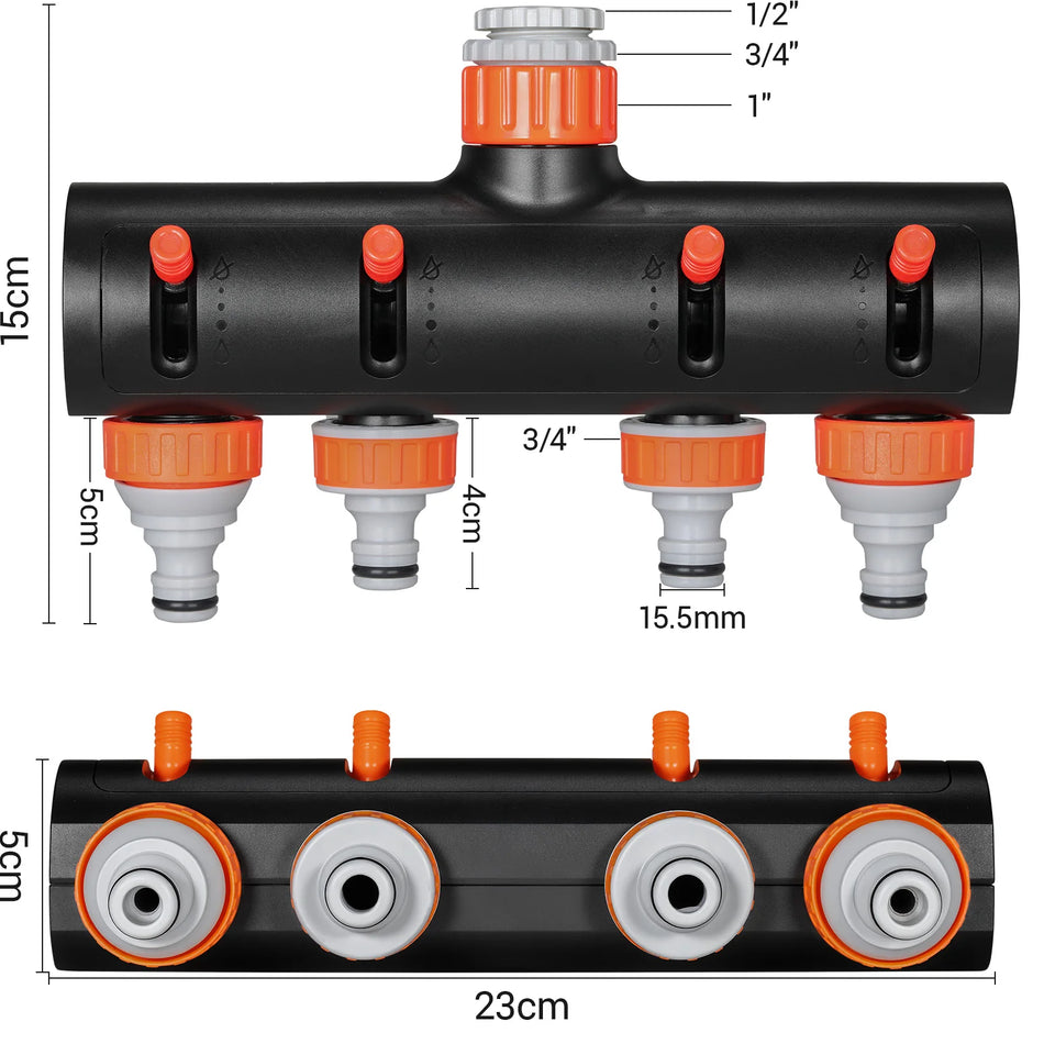 4-ходовой садовый кран-отвод для шланга, алюминиевый, ABS соединитель