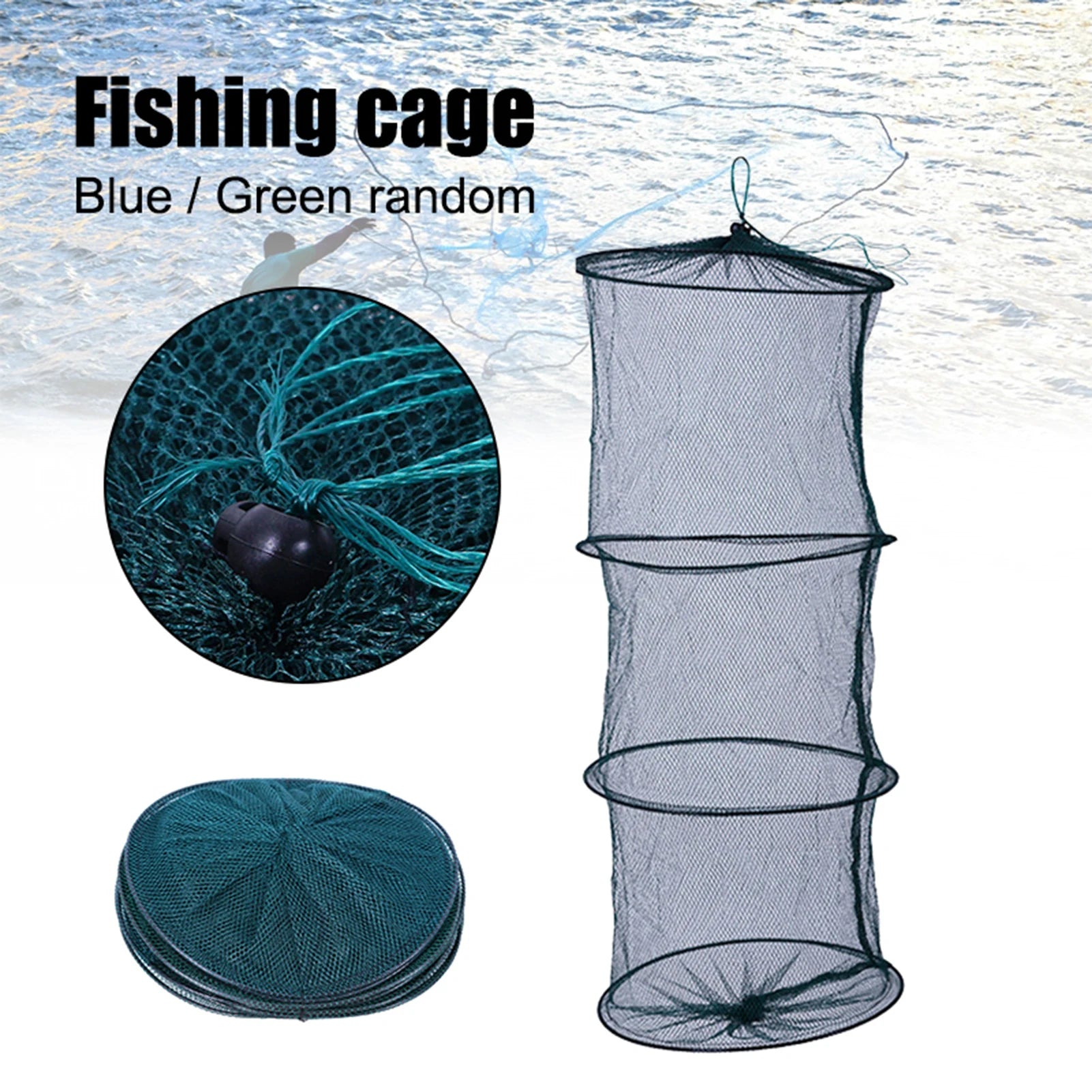 Foldable Multi-Layer Fishing Net: Durable Nylon Mesh for Various Fish