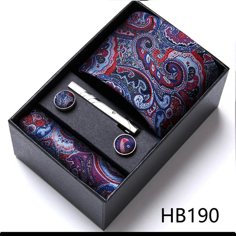 VanGise Silk Tie and Cufflink Set with Pocket Square for Men HB190