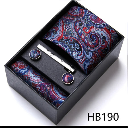 VanGise Silk Tie and Cufflink Set with Pocket Square for Men HB190