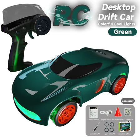 Mini Desktop Drift Car Q197 RC Vehicle &ndash; Colorful Lights green