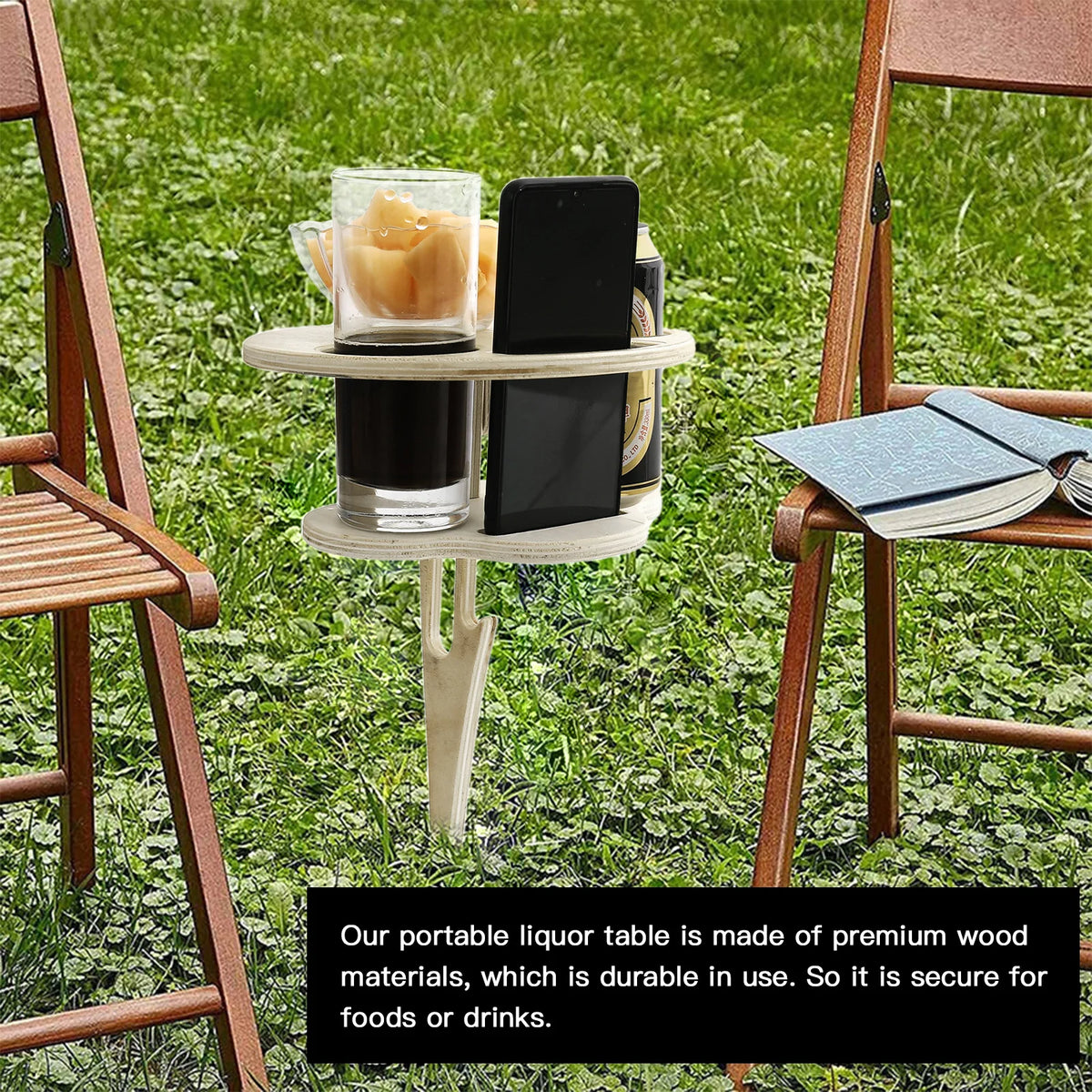 Outdoor Liquor Table Folding Round Wood Picnic &ndash; Durable