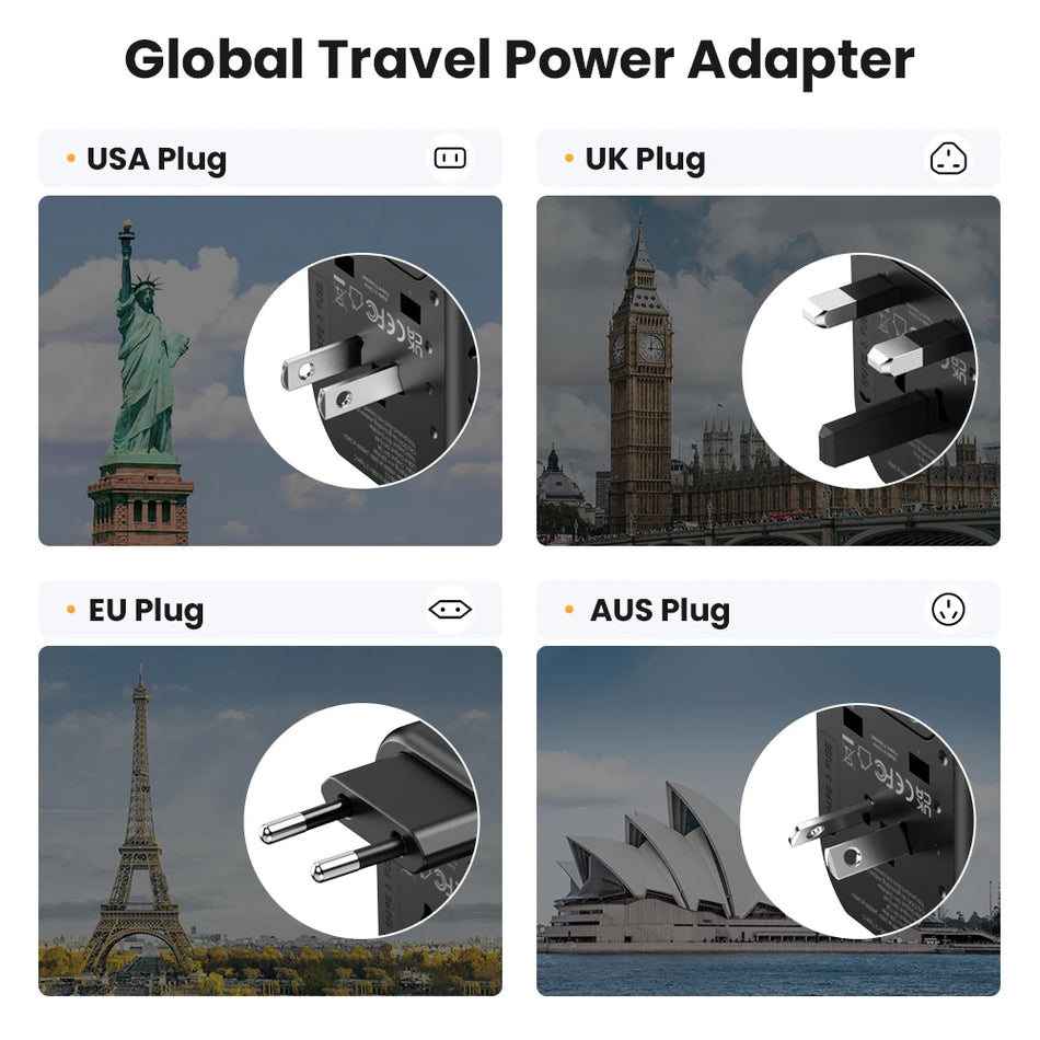 Universal Travel Adapter USB Charger &ndash; Dual USB and Type C Ports for Global Compatibility