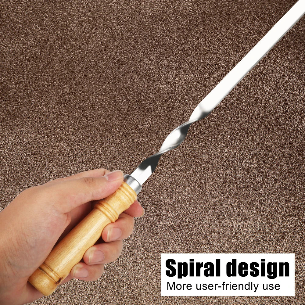 Long Handle Stainless Steel BBQ Skewers with Wooden Grip - 6pcs Set