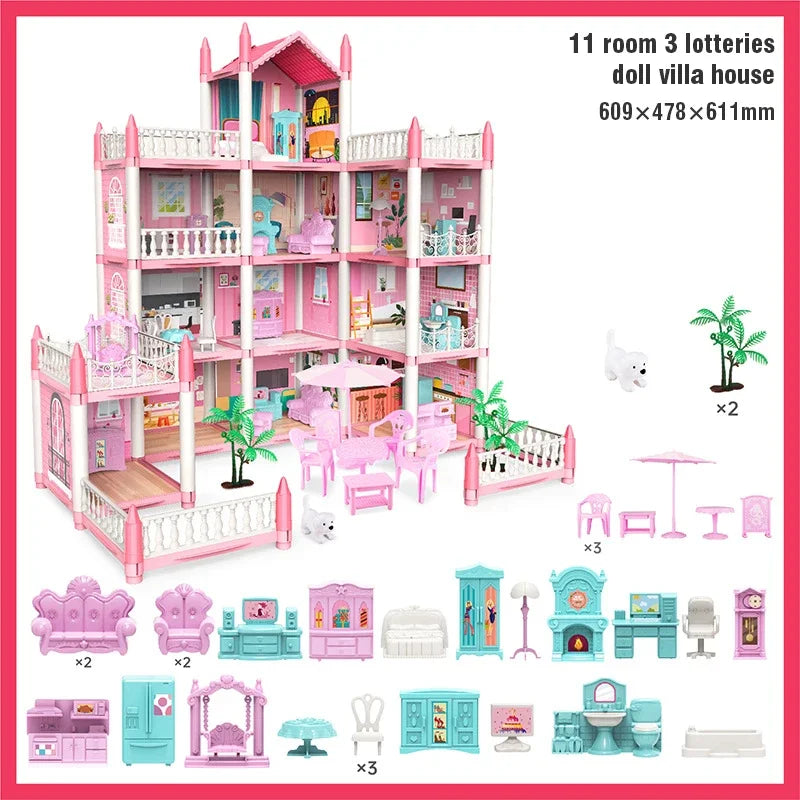 Large Doll House Villa Set - 3D DIY Princess Castle Toy 11room