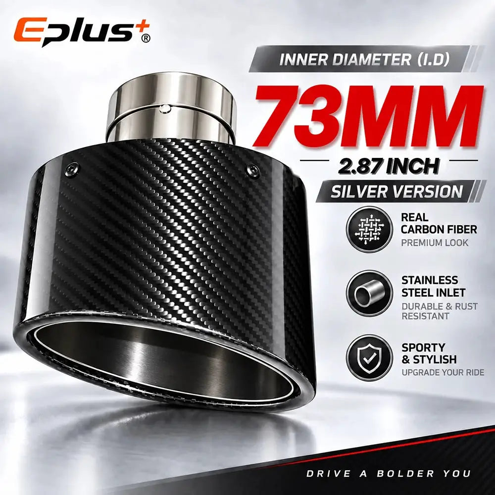 Glossy Oval Carbon Fiber Universal Car Exhaust Muffler Tip Exhaust Pipe Nozzle Decoration Stainless Silver&Black Left and Right by InterCyprus Trading Ltd