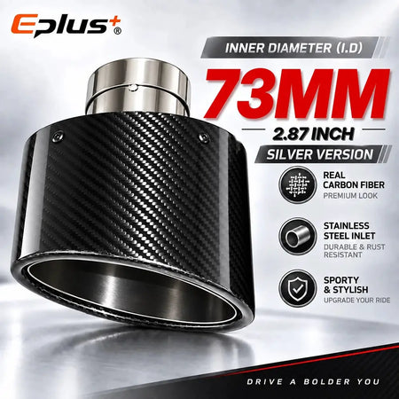 Glossy Oval Carbon Fiber Universal Car Exhaust Muffler Tip Exhaust Pipe Nozzle Decoration Stainless Silver&Black Left and Right by InterCyprus Trading Ltd