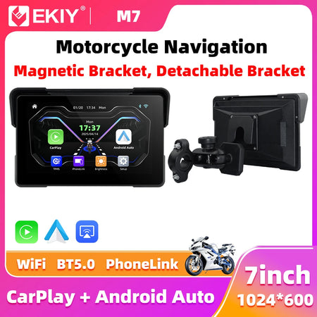 EKIY Wireless CarPlay Moto Android Auto 7.0 Inch &ndash; Portable Waterproof GPS Navigation Display
