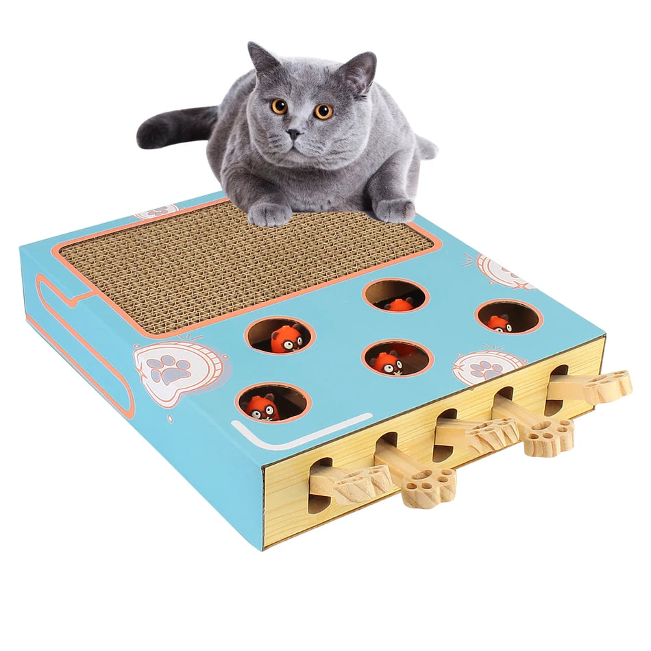 Wooden Cat Maze Toy With Scratcher, Interactive Mouse Chase Game