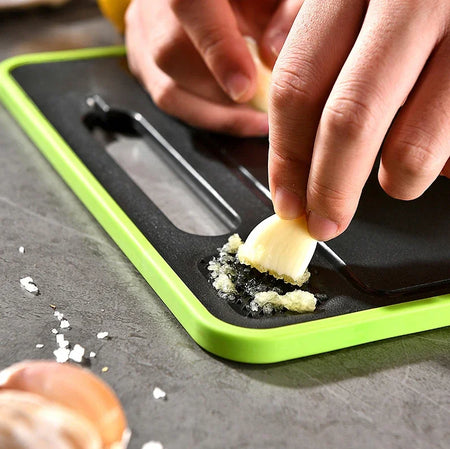 Foldable Double-Sided Thawing Cutting Board &ndash; Versatile 4-in-1 Design with Knife Sharpener and Garlic Grinder