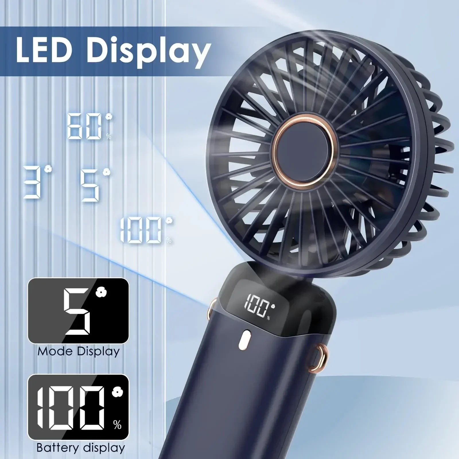 5000mAh Rechargeable Portable Fan with 5 Speeds &amp; LED Display | XMSJ