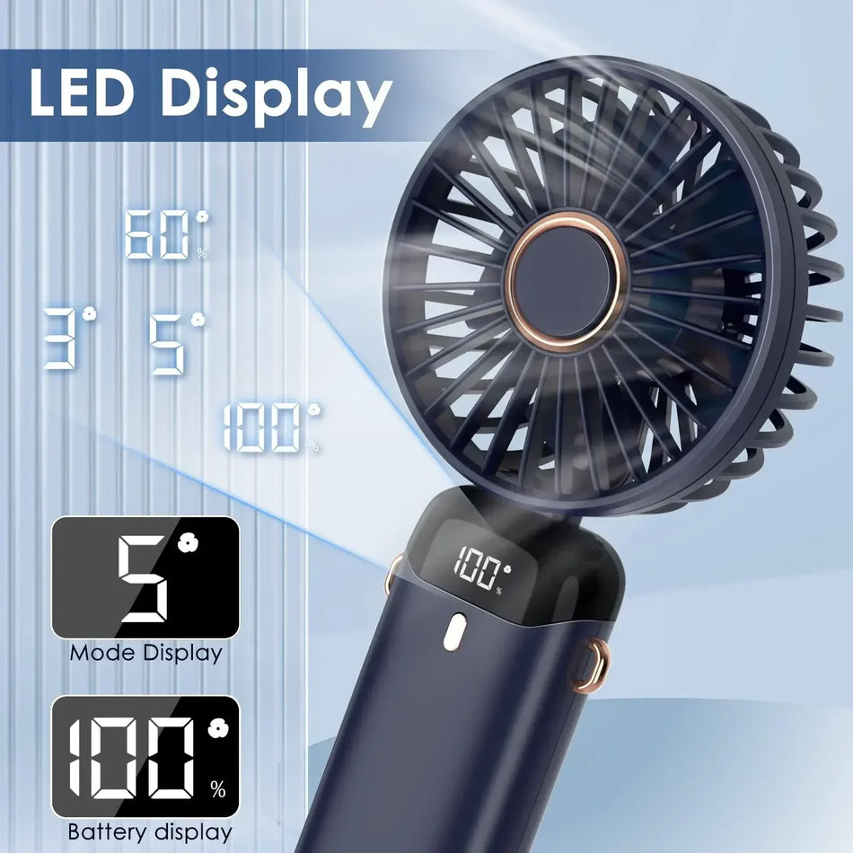 5000mAh Rechargeable Portable Fan with 5 Speeds &amp; LED Display | XMSJ