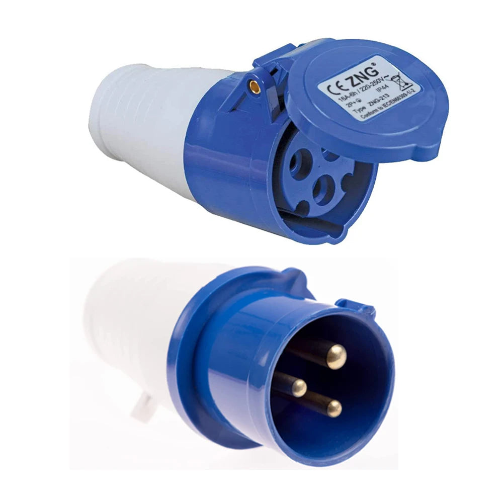 240V 16A 3-PIN Hook Up Site Socket Adapter | Caravan &amp; Motorhome Plug 1pair