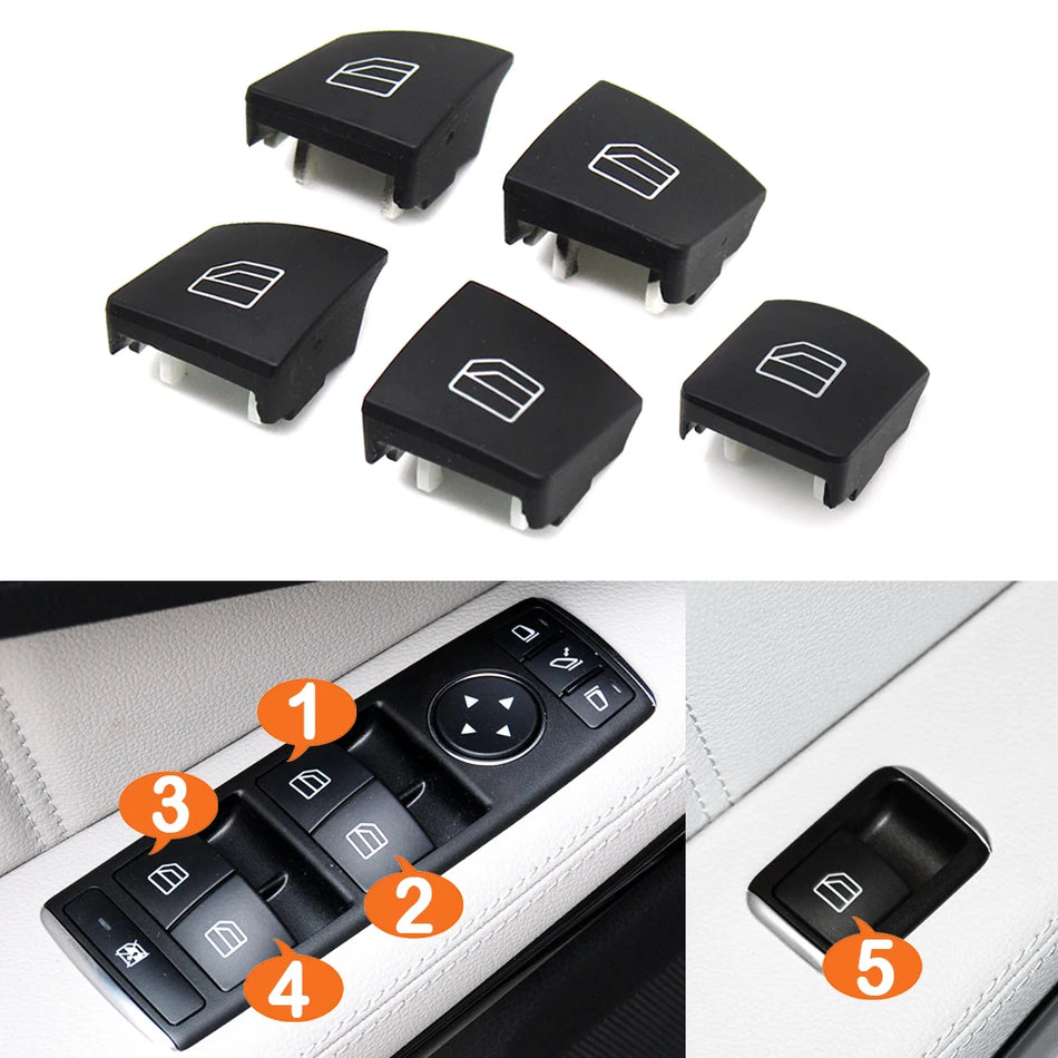 Premium Window Switch Cover Interior Lifter Button Replacement Cap Black for Mercedes-Benz W176
